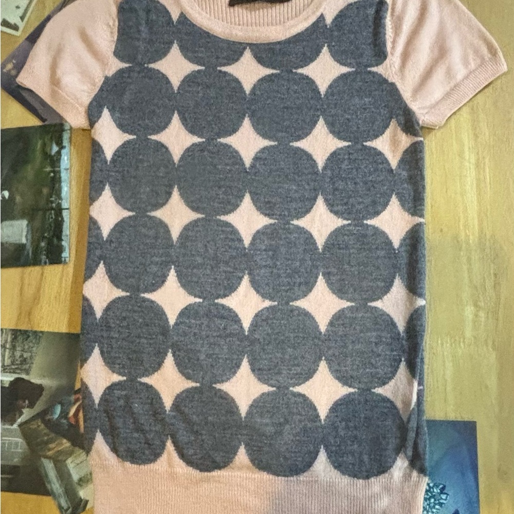 The Limited Pink Short-Sleeve Knit Top with Gray Circle Motif